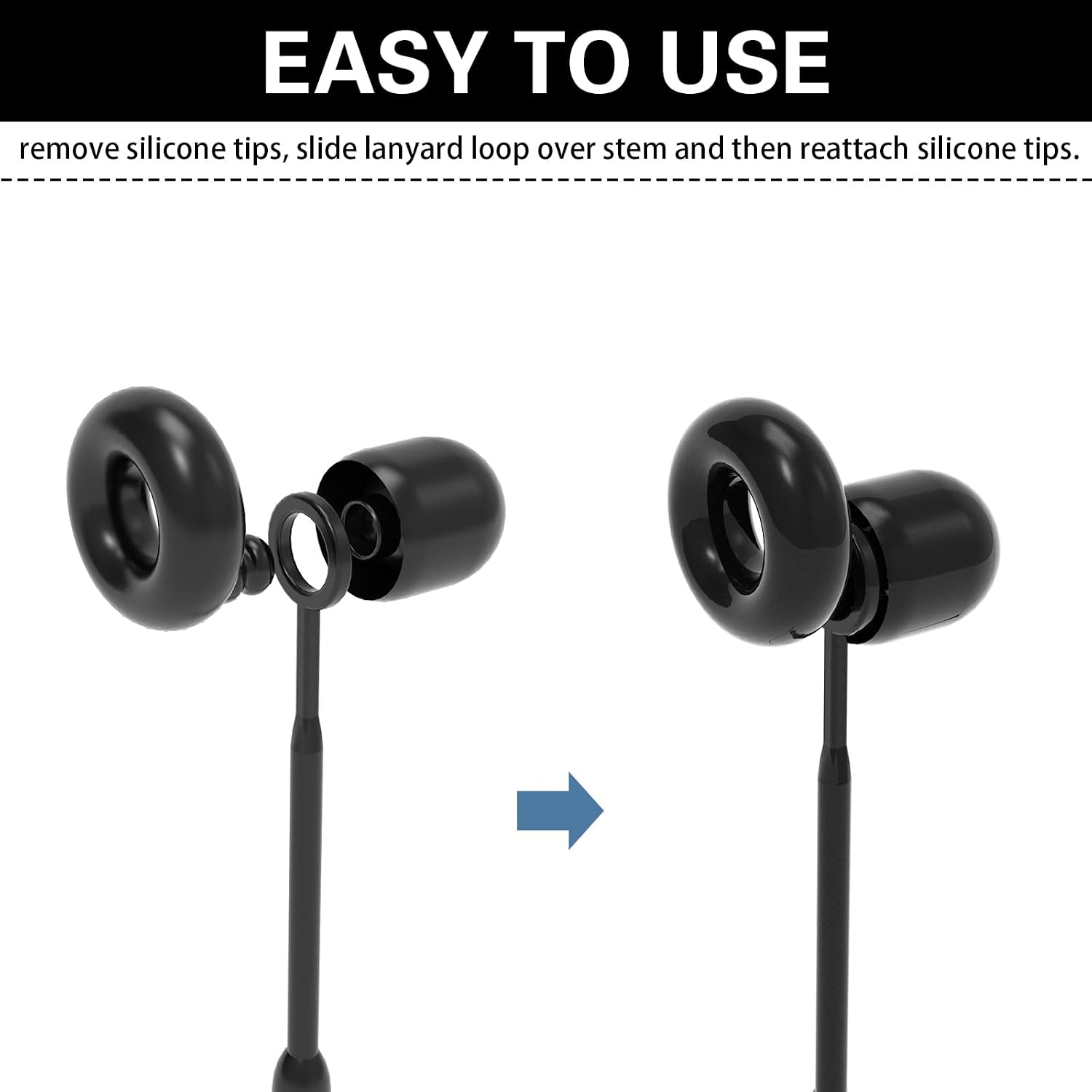 Earplug Lanyard [2 pcs] with Magnetic Tug-Resistant Safety Cord Black – view 2